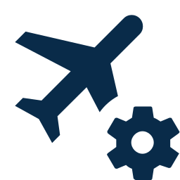 An icon of an airplane with a cogwheel